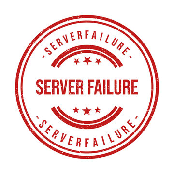 Red circular rubber stamp icon with the words server failure text