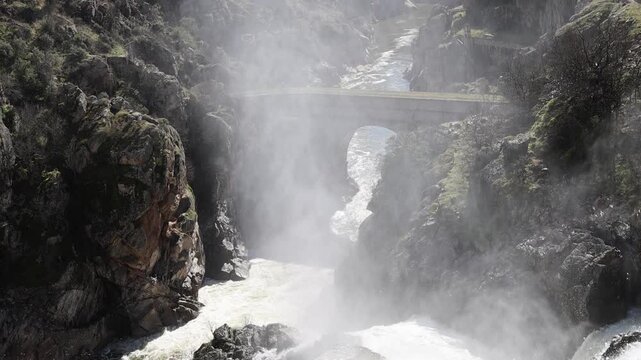 Water release, due to heavy rains, at the El Villar Dam in the province of Madrid, Spain