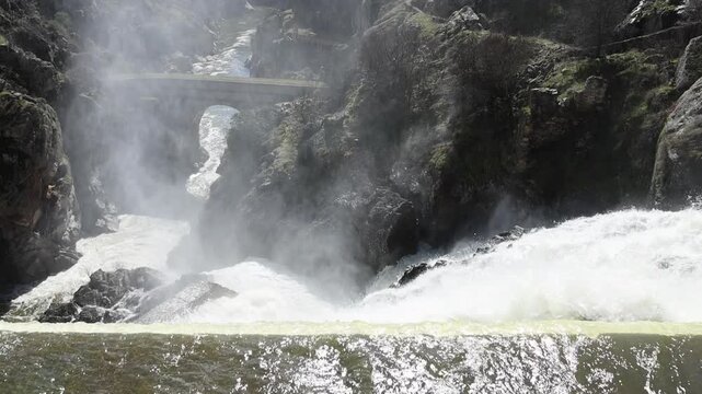 Water release, due to heavy rains, at the El Villar Dam in the province of Madrid, Spain