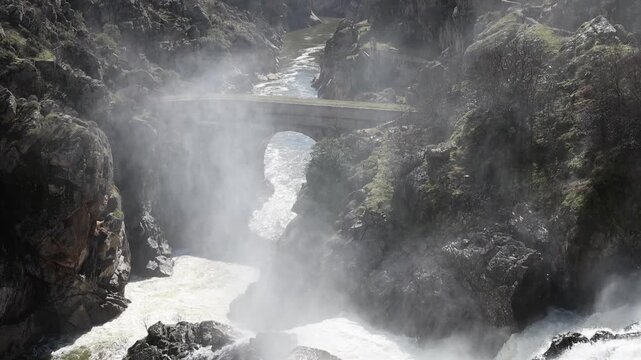 Water release, due to heavy rains, at the El Villar Dam in the province of Madrid, Spain