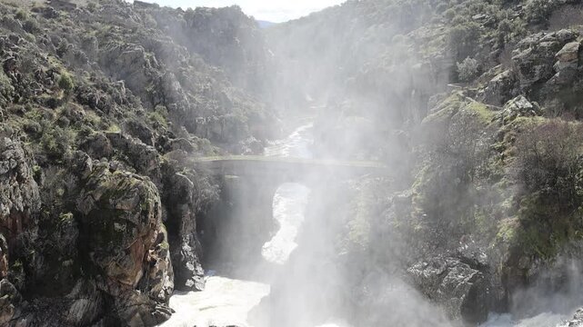 Water release, due to heavy rains, at the El Villar Dam in the province of Madrid, Spain