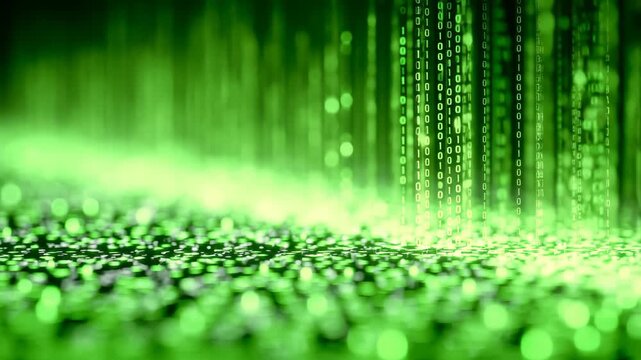 Epic abstract binary code background for cyber security tech story. Dynamic digital matrix concept brings futuristic data network to software programming presentation video.