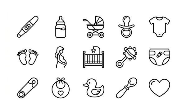 Pregnancy and parenting outline icon set editable stroke vector isolated on white