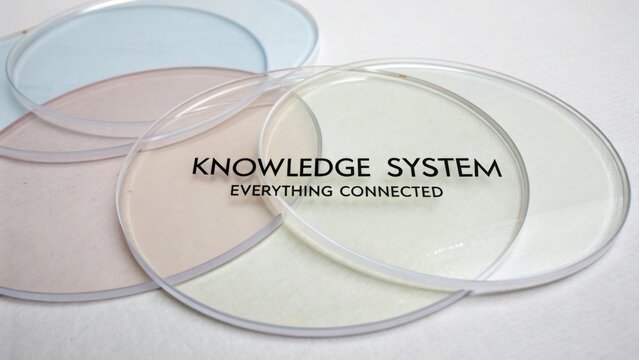 Transparent Circles on White Surface with Text Knowledge System Emphasizing Connection and Understanding of Concepts