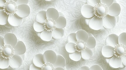 Obraz premium Elegant White Floral Pattern Background with Delicate Petals.
