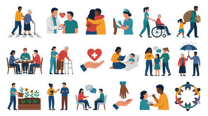 Fototapeta premium Flat Style Illustrations of Healthcare and Community Support Services