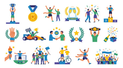 Fototapeta premium Flat Vector Icons Set of Sports Competition, Achievement, Success, and Award Concepts