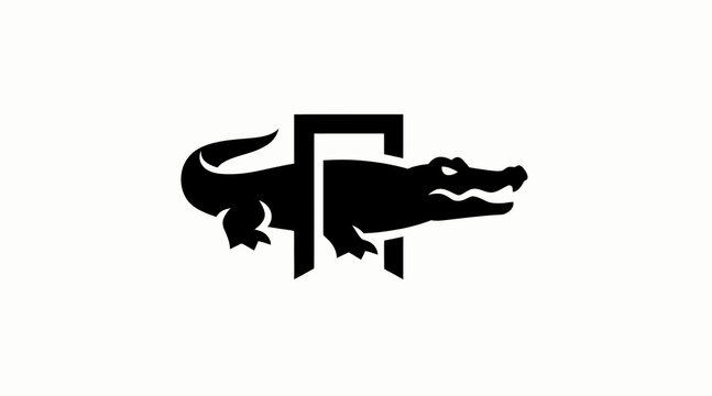 Black silhouette of alligator forming letter F shape.