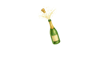 Champagne bottle popping with splash isolated on white background. © Ating