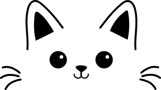 A bold and clean vector illustration of a cat face with black ears and whiskers on a white background. This high-contrast minimalist design is perfect for modern logos icons or clean graphic design.
