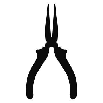Black silhouette of long nose pliers hand tool isolated on white background