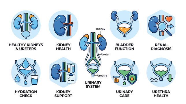 Urinary System Health Infographic: Kidneys, Bladder, Ureter, Urethra Functions
