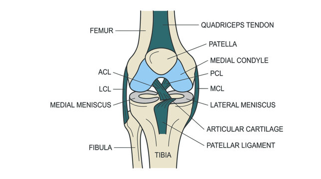 Anatomical Illustration of the Human Knee Joint with Labels
