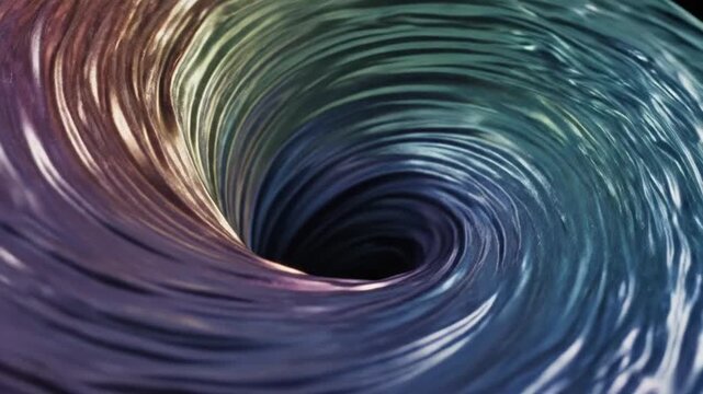 A swirling vortex of colorful lines spirals into a dark center.