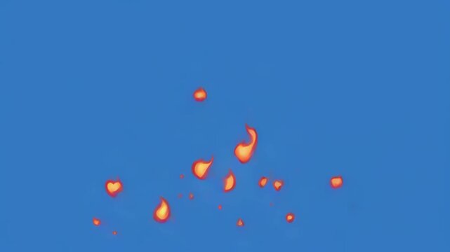 Energetic fire elements in motion against a clean blue backdrop conveying heat and intensity for broadcast graphics