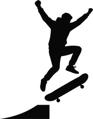 Skateboarder, skateboarding, sports, action, black silhouette, vector icon © Rifat