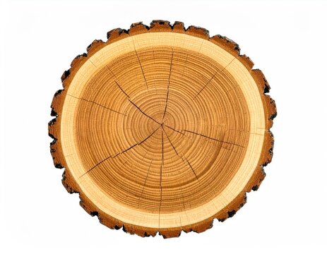 Close-up view of a tree cross-section with distinct rings and rough bark