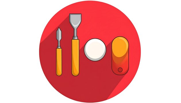 Red stop button with white pause symbol icon.