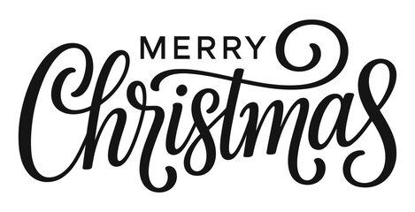 Elegant handwritten merry christmas calligraphy text isolated on white background with christmas calligraphy handwritten greeting typography © Chayan