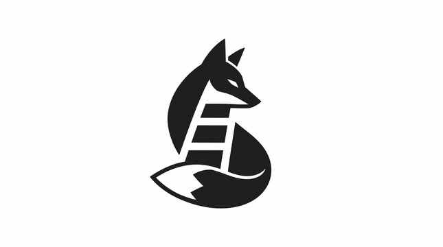 Black and white fox logo design illustration.