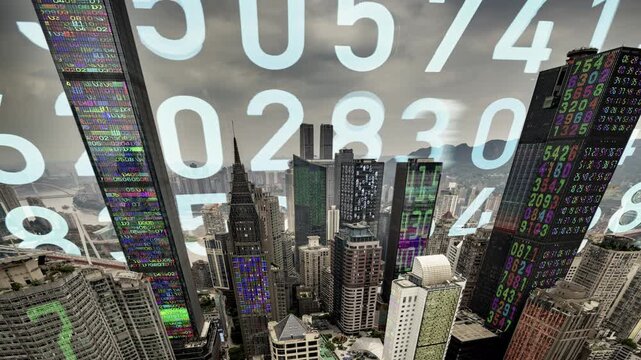 chongqing cyberpunk city with overlayed code and data on the buildings