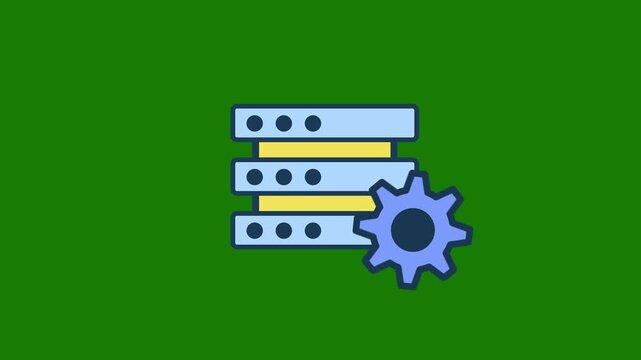 Database Management System with Rotating Cogwheel Animation on Chroma Key Green Background