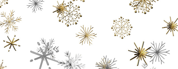 Beautiful decorative winter snowflakes in gold and silver, perfect for holiday greetings. © vegefox.com