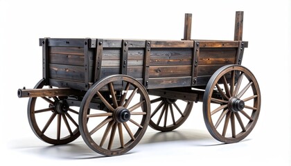 Obraz premium Rustic wooden cart with four spoked wheels, ready for cargo