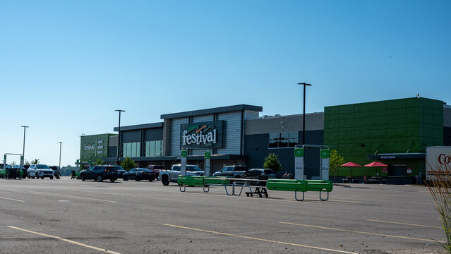 Chippewa Falls, WI - Jul 11, 2026: Facade of a Festival Foods grocery store on a summer day. Editorial Use Only.