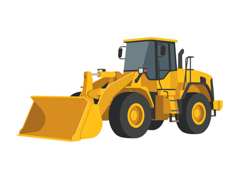 Yellow Wheel Loader Vector Icon, Heavy Construction Equipment