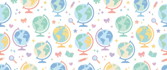 Cute pixel art globe pattern for education, school, and global themes. © siti