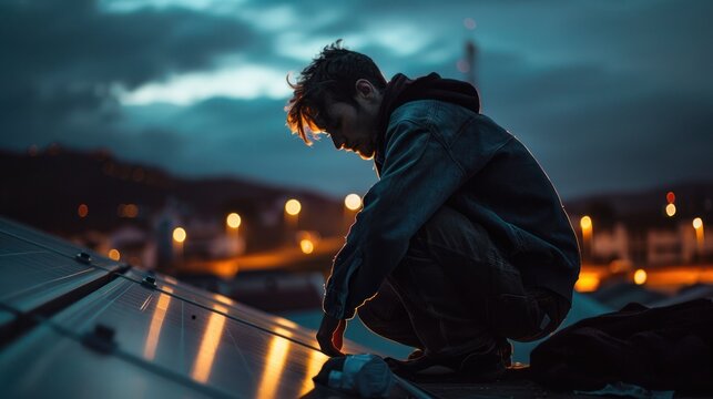 Rooftop person dusk