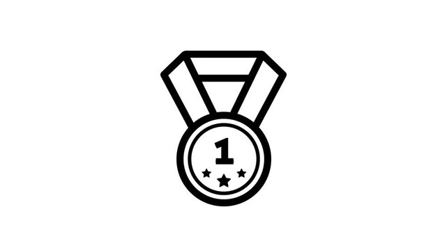 10 Seconds Animation of First Place Winner Medal Icon with Stars on White Background, Success Goal