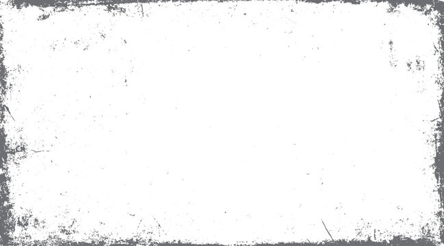 Distressed grunge border texture with scattered dust and scratches on white background