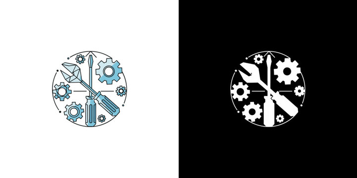Abstract Technical Tools and Gears Circle Icon for Service Repair and Settings