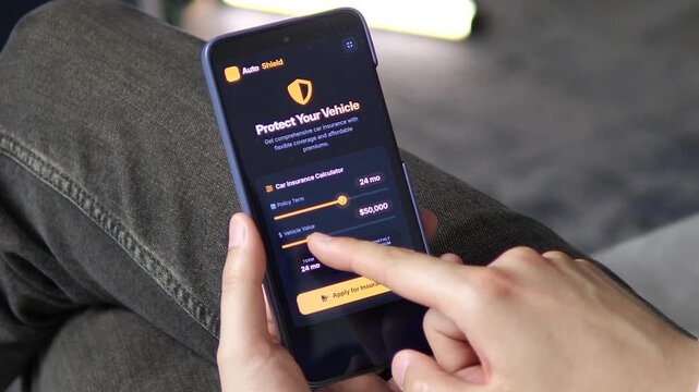 Mobile car insurance calculator in action. User adjusts policy terms and vehicle value, gets a real-time premium update, and receives an Approved confirmation. Perfect for InsurTech apps,