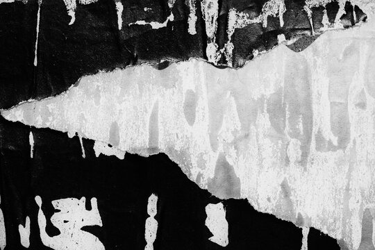 Old ripped torn black and white fly posters textures backgrounds grunge creased crumpled paper vintage collage placards square empty space for text	