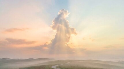 serene landscape with winding road and assumption of mary