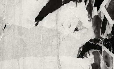 Old ripped torn black and white fly posters textures backgrounds grunge creased crumpled paper vintage collage placards square empty space for text 