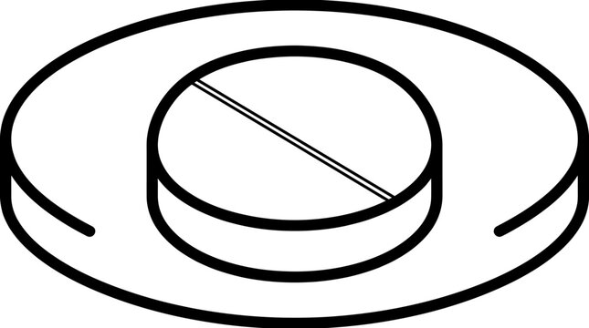 A simple black and white line art icon of a medical pill.