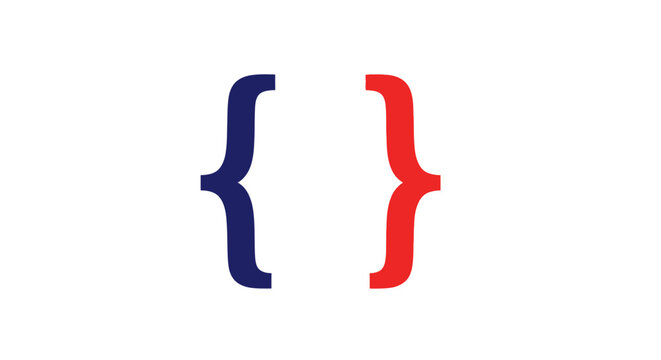 A close-up view of a colorful curly bracket symbol set against a neutral background, featuring a red and blue design, highlighting the technology and coding concept.