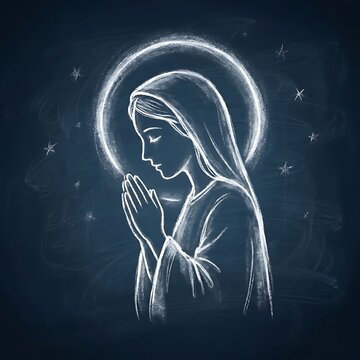 virgin mary in prayer with halo and stars