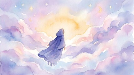 mary ascending to heaven in clouds