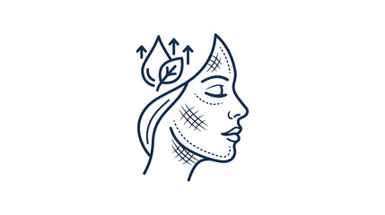 Fototapeta premium Natural Skincare Icon: Woman's Face with Leaf and Water Droplets