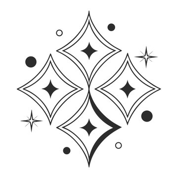 Abstract sparkle pattern vector with four interconnected rhomboid shapes and scattered dots, creating a dynamic and bright decorative design element.