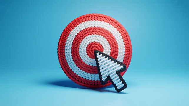 Crochet target with a computer mouse cursor pointing to it bullseye red and white