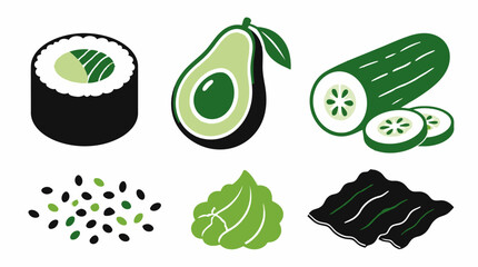 Fresh sushi ingredients including avocado and wasabi. © siti