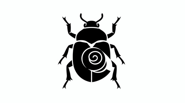 Black beetle with spiral shell design illustration.