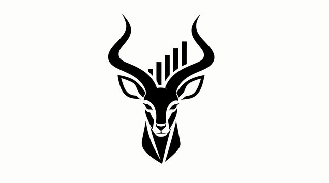 Black and white stylized antelope head logo design.