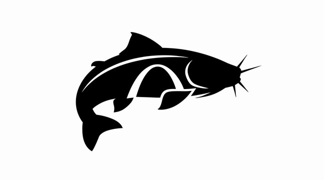 Black and white fish silhouette illustration.